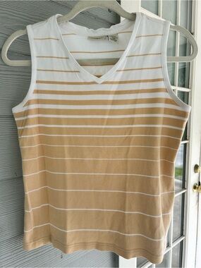 Vintage 90s Crossroads Striped Tank Top Small V-Neck Tan White Y2K Athleisure